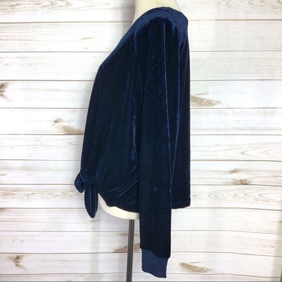 RDI velvet tie front long sleeve blue sweatshirt top size S NWT - Picture 3 of 5
